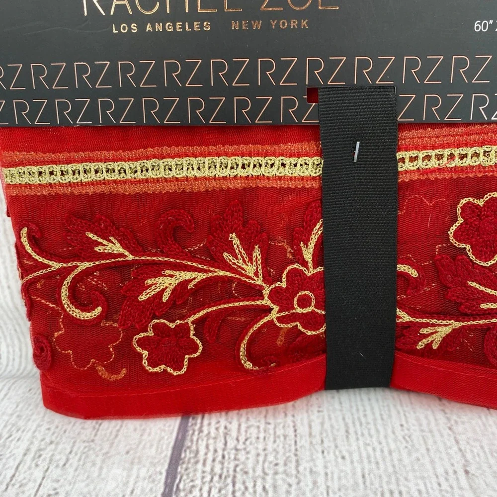 Rachel Zoe Tablecloth 60x84 Red Gold Floral Embroidered Oblong Sheer Luxury